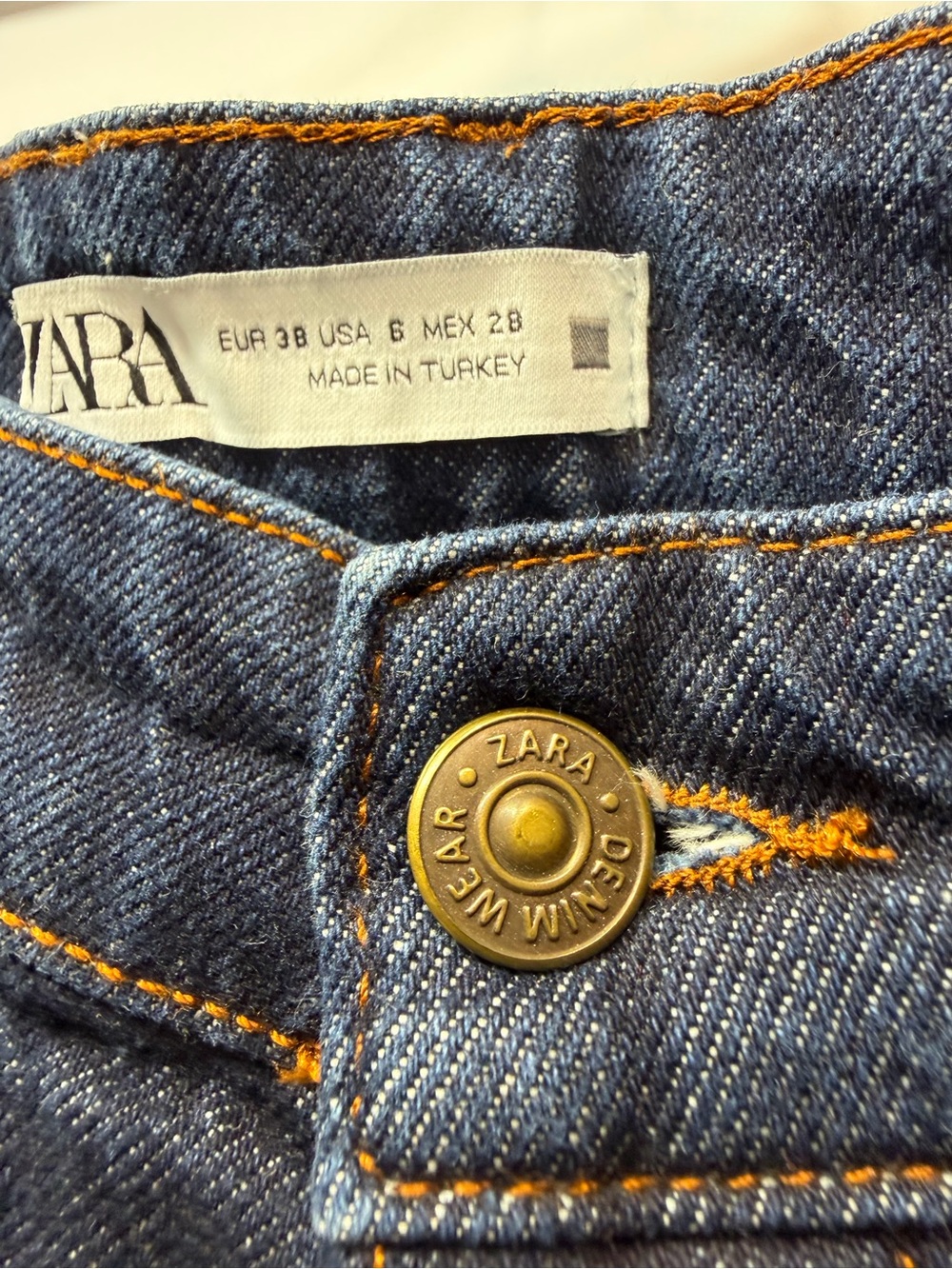 Zara High Rise Dark Wash 100% Cotton Raw Hem Straight Leg Jeans - Picture 7 of 13